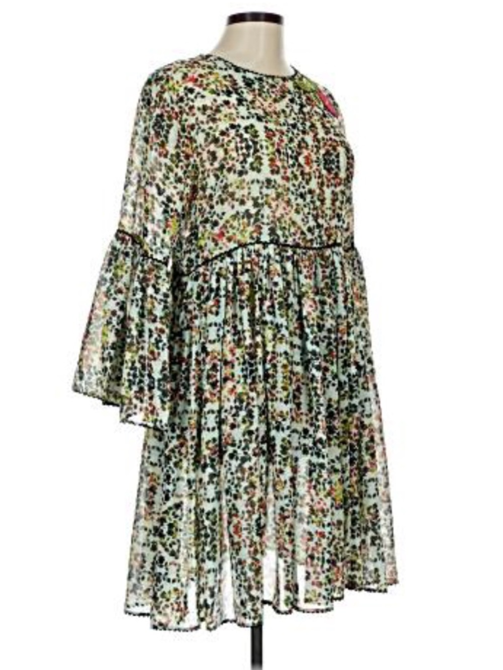 Bhanu by Jyoti Floral Sheer Dress Bell Sleeve Boho Romantic Size 10 - Picture 3 of 10